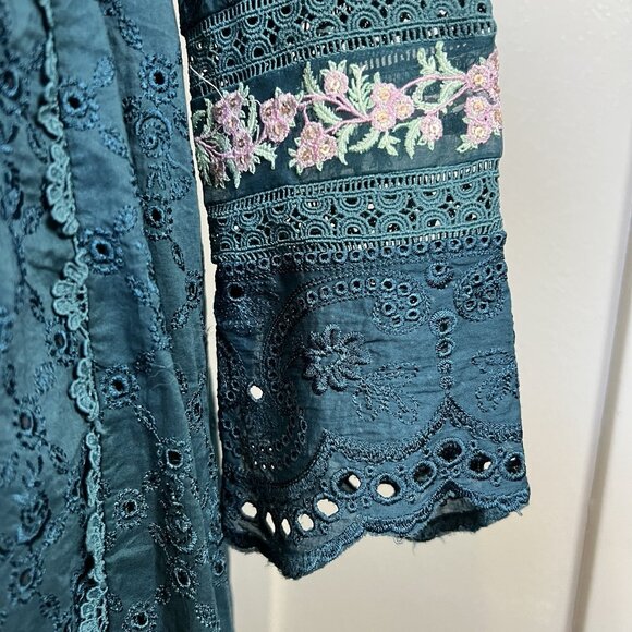 Ansab Jahangir OCEAN DEPTH Kalidaar Embroidered Prairie Boho Schiffli Cotton - Picture 8 of 8